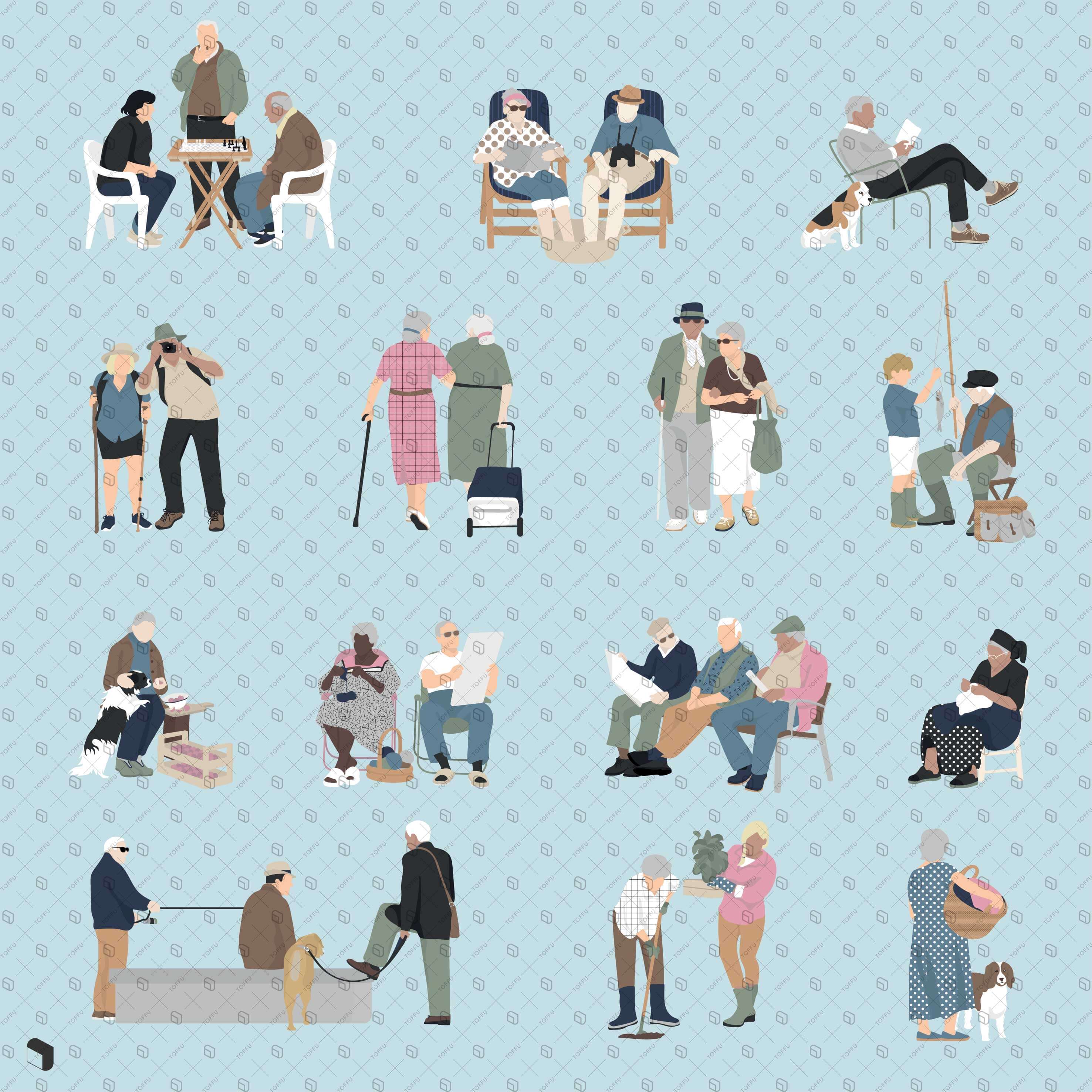 Flat Vector Senior Activities Digital Artwork drawings | Toffu Co