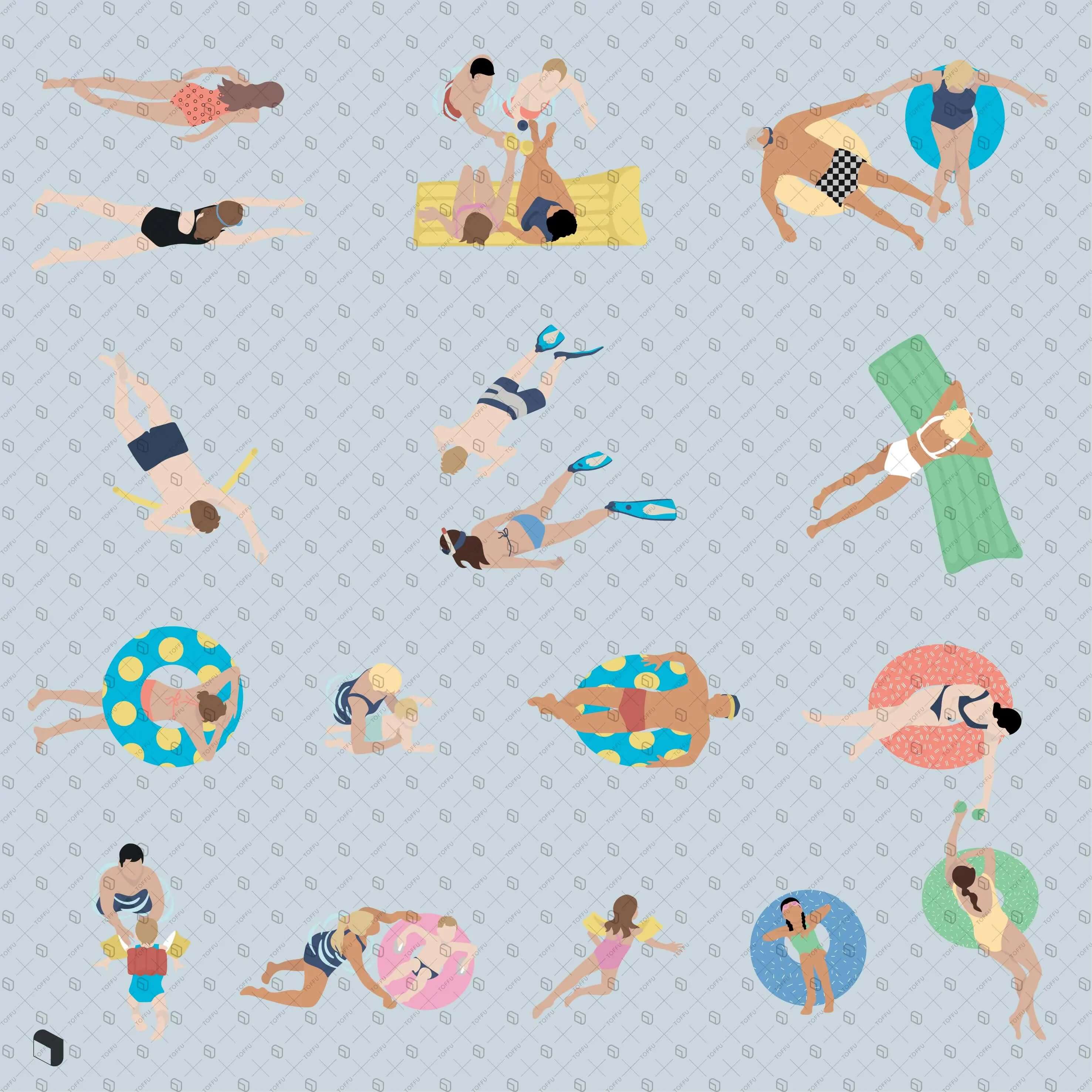 Flat Vector Swimming Top View Digital Artwork drawings | Toffu Co