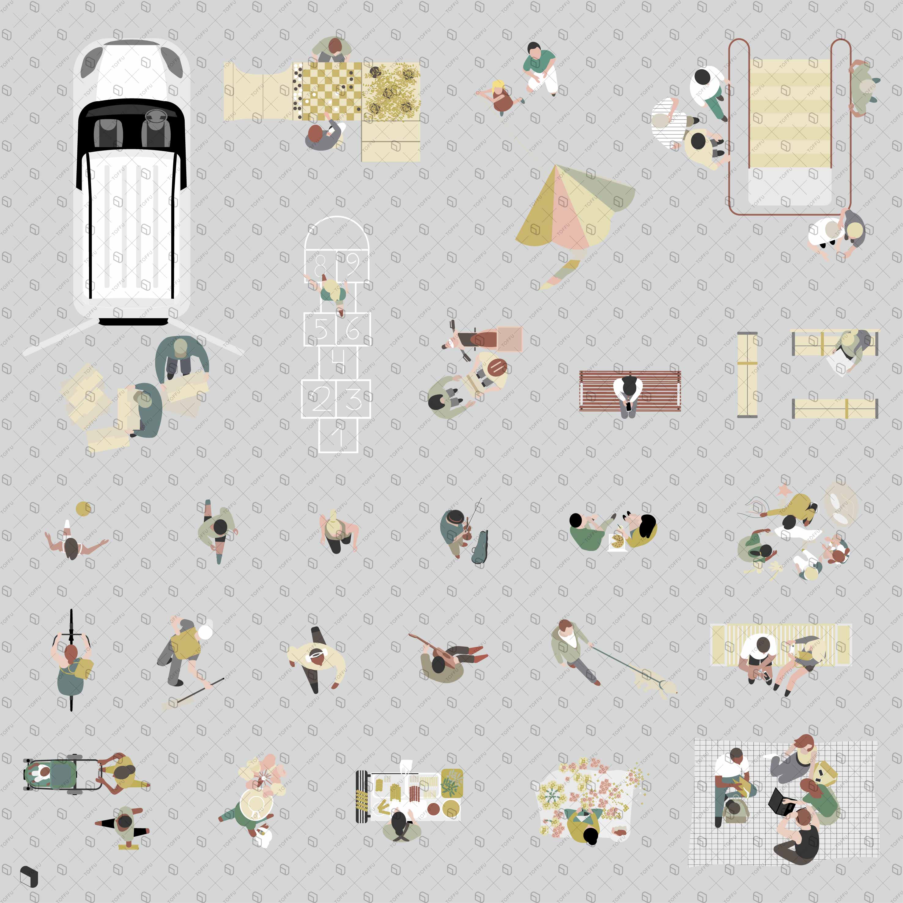 Flat Vector Tiny People Public Space Top View Digital Artwork drawings | Toffu Co