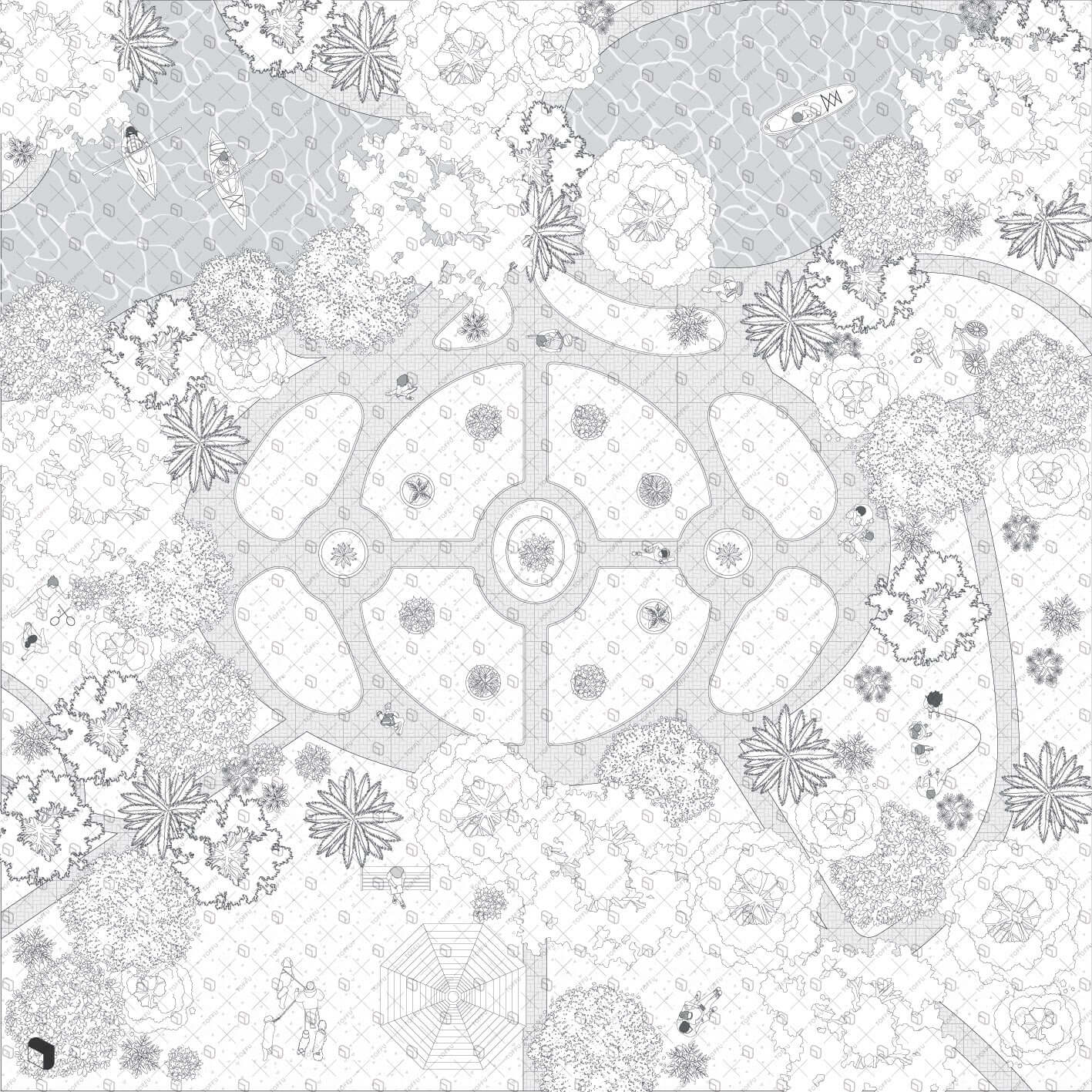 Flat Vector Botanical Park Top View Digital Artwork drawings | Toffu Co