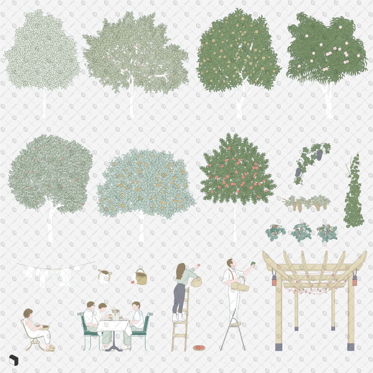 Flat Vector Orchard Park Digital Artwork drawings | Toffu Co