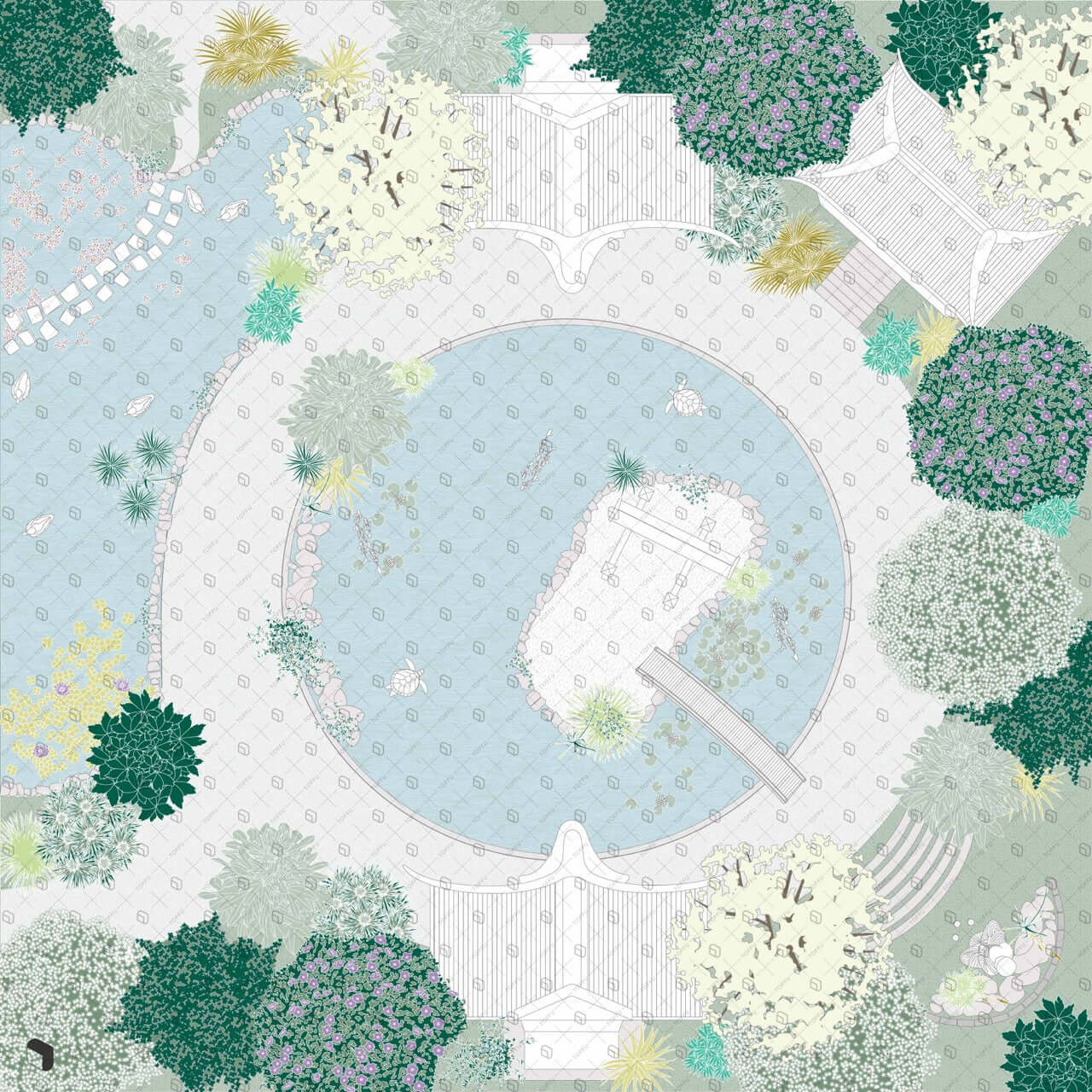 Flat Vector Asian Garden Top View Digital Artwork drawings | Toffu Co