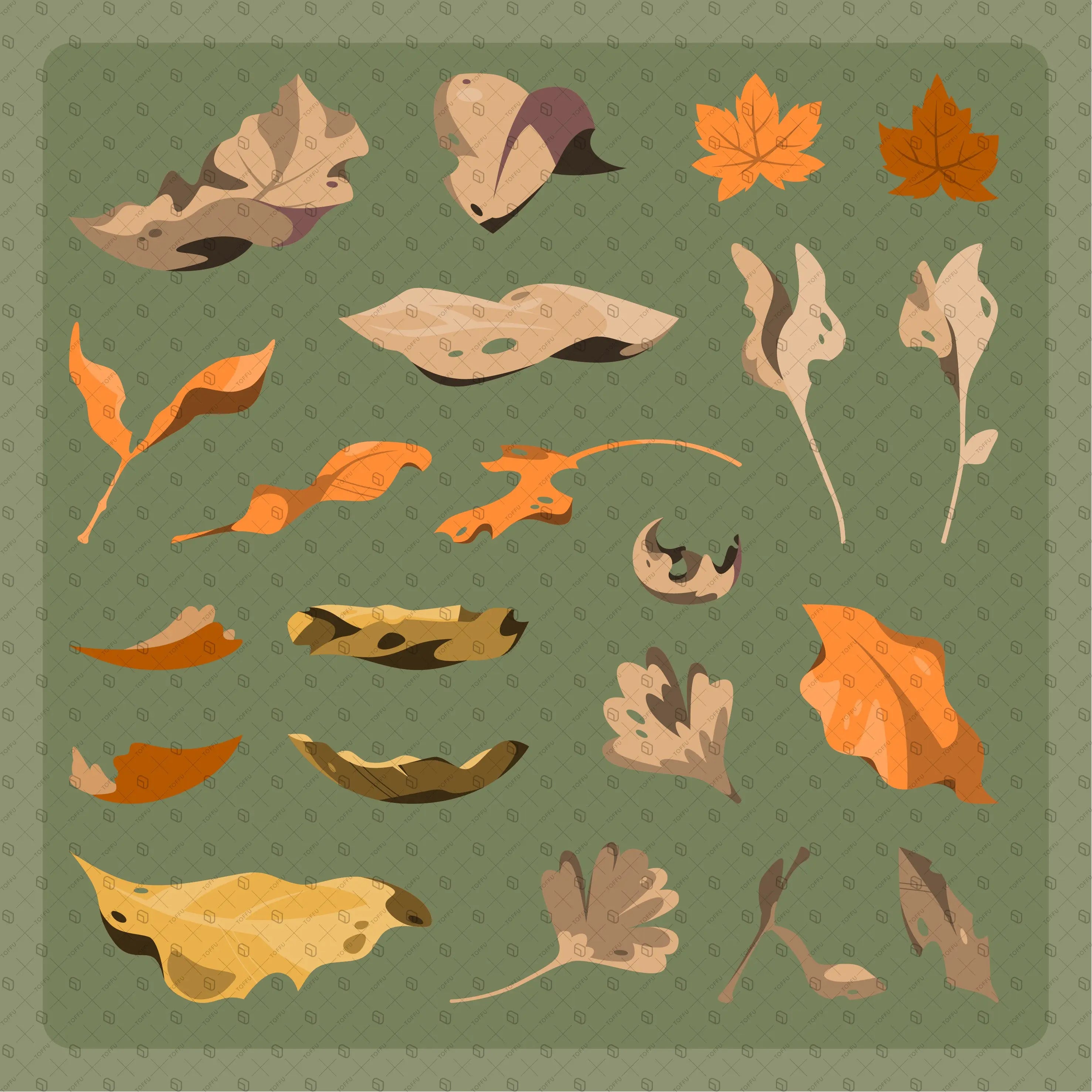 Flat Vector Dry Leaves Digital Artwork drawings | Toffu Co