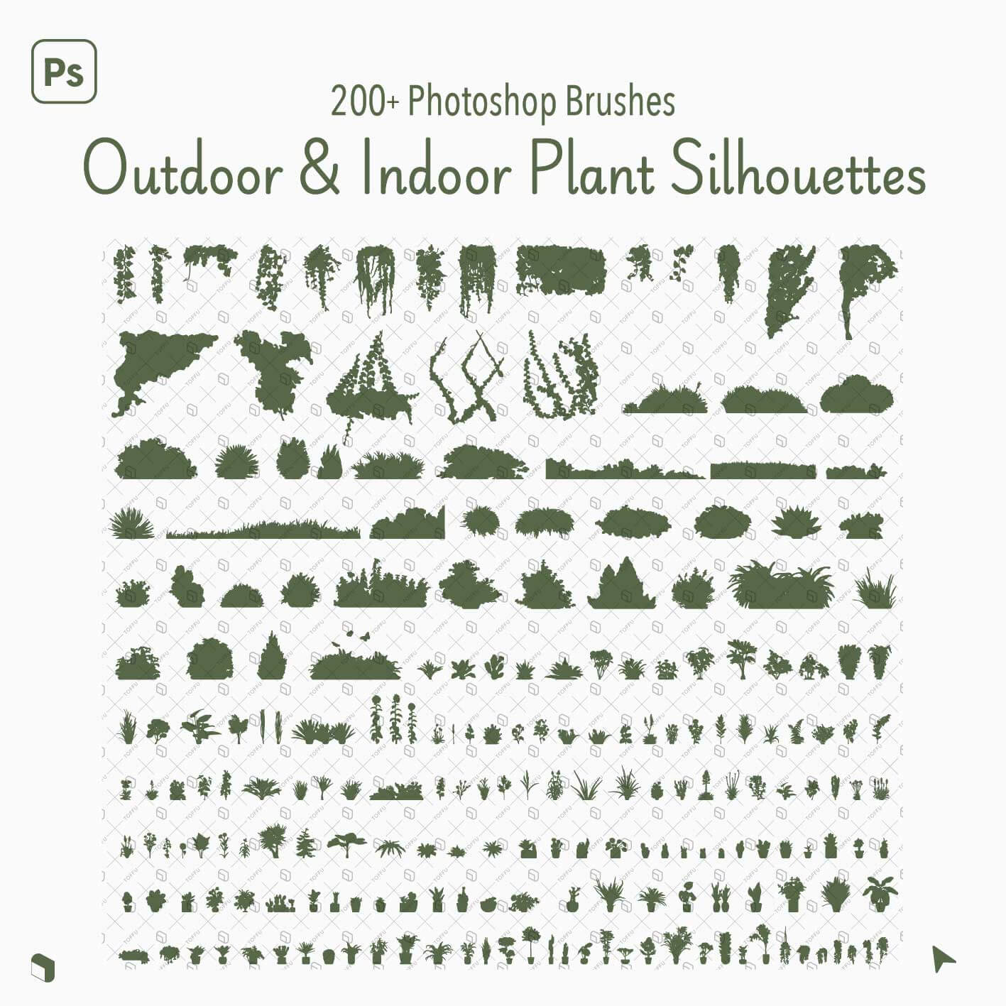 Photoshop Outdoor & Indoor Plant Silhouette Brushes Digital Artwork drawings | Toffu Co