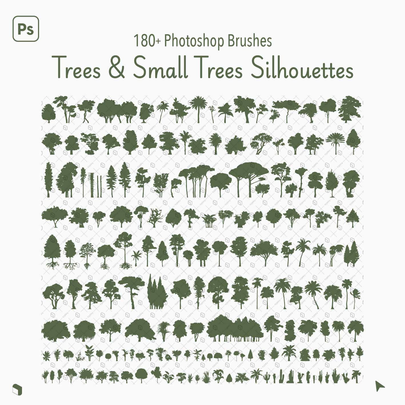 Photoshop Trees & Small Trees Silhouette Brushes Digital Artwork drawings | Toffu Co