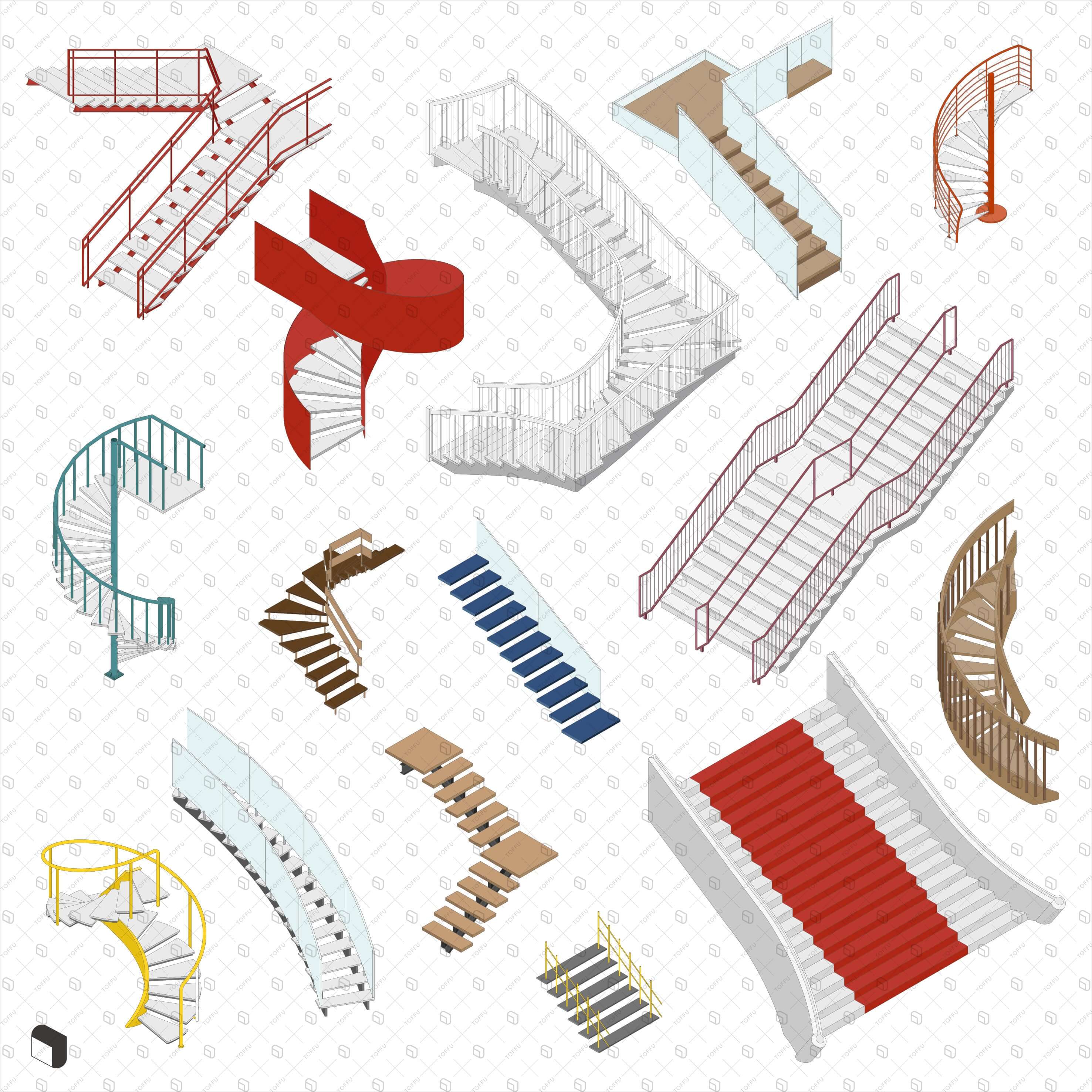 Axonometric Cad Stairs Digital Artwork drawings | Toffu Co