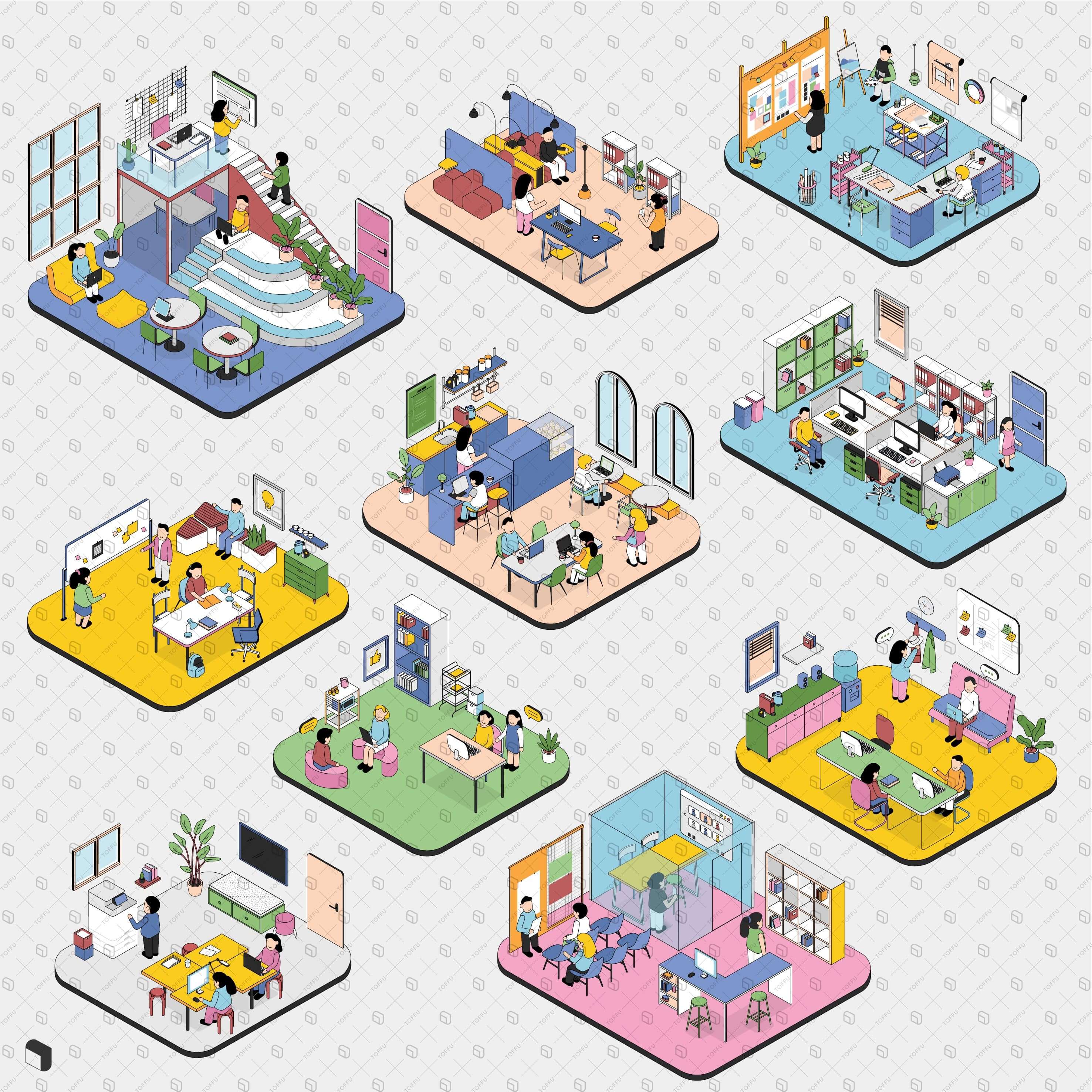 Axonometric Tiny Working Environments PNG - Toffu Co