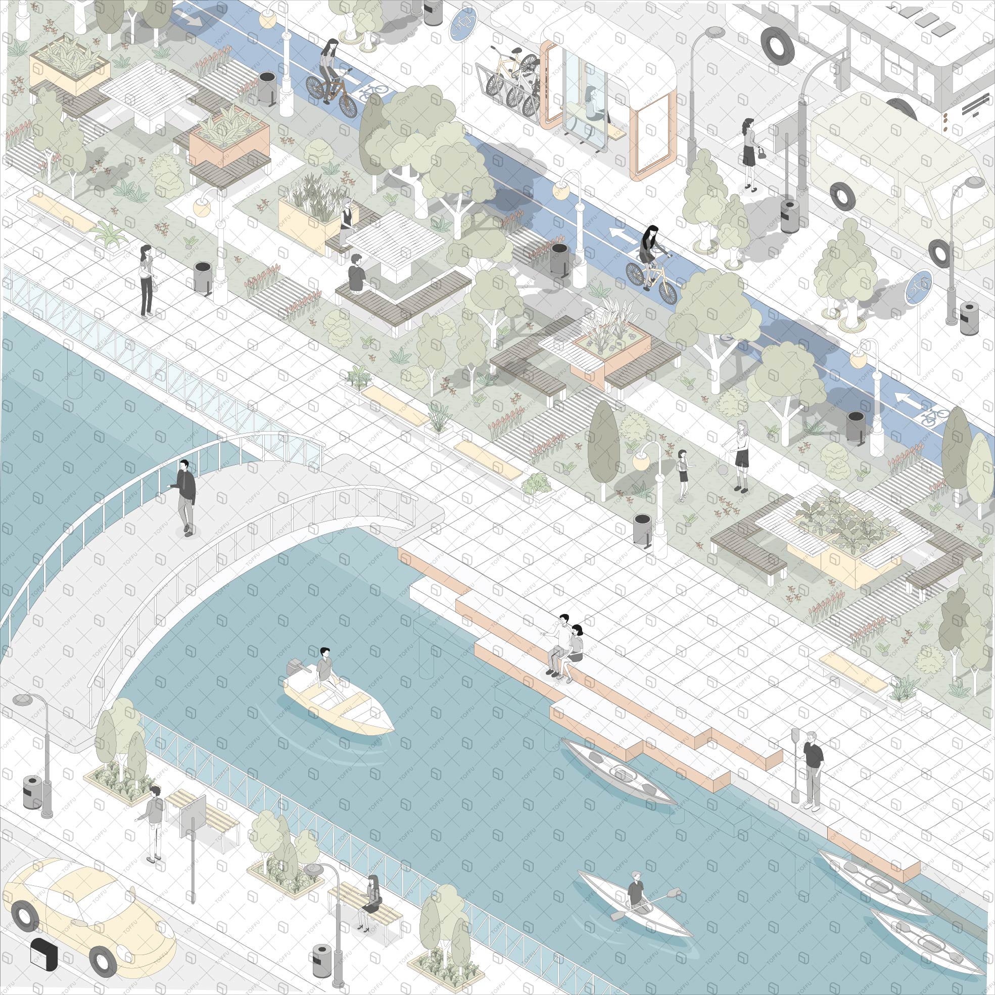 Axonometric Canalside Zone PNG - Toffu Co