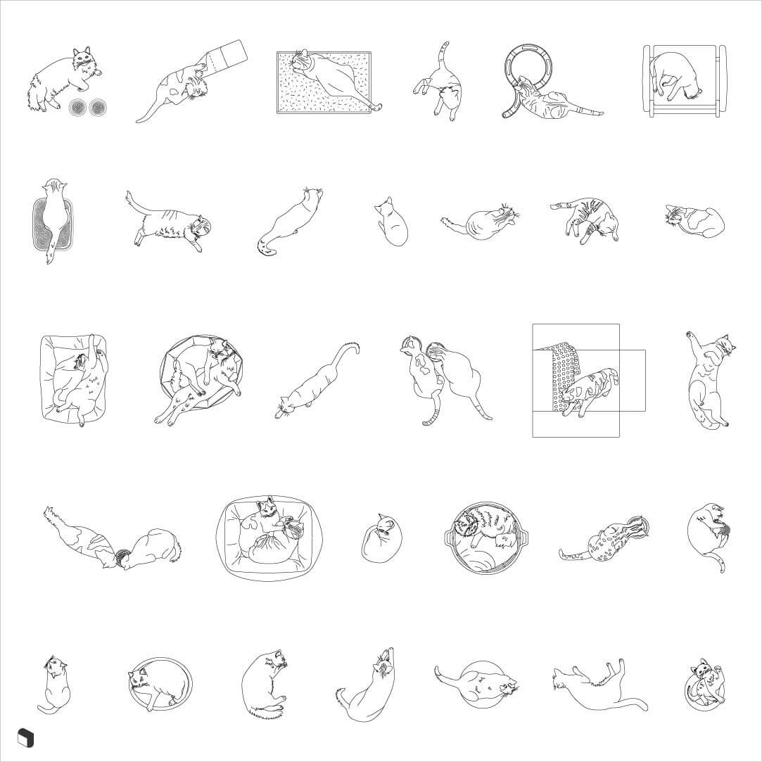 Cad Cats Top View Digital Artwork drawings | Toffu Co