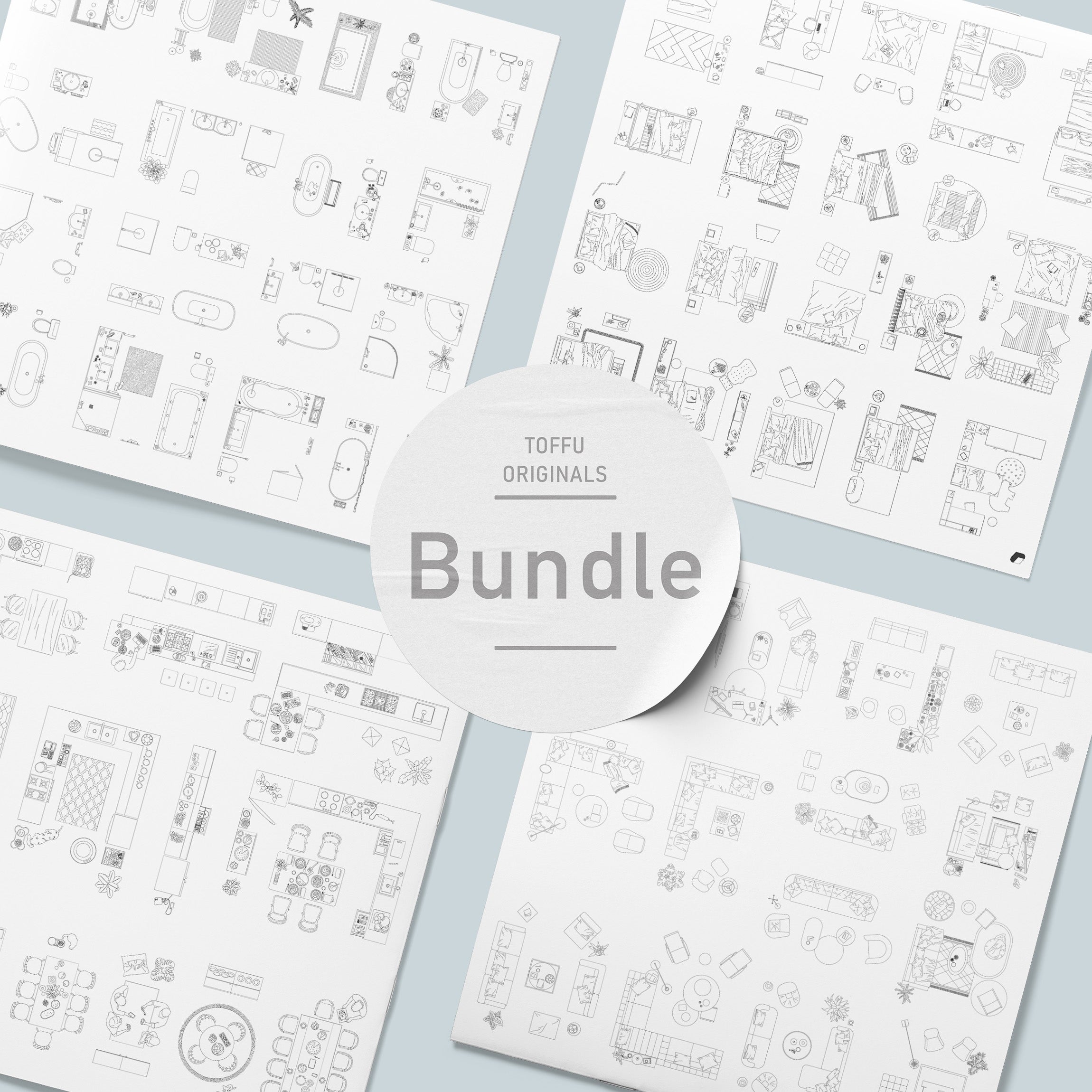 Cad Interior Furniture Setups Top View Bundle PNG - Toffu Co
