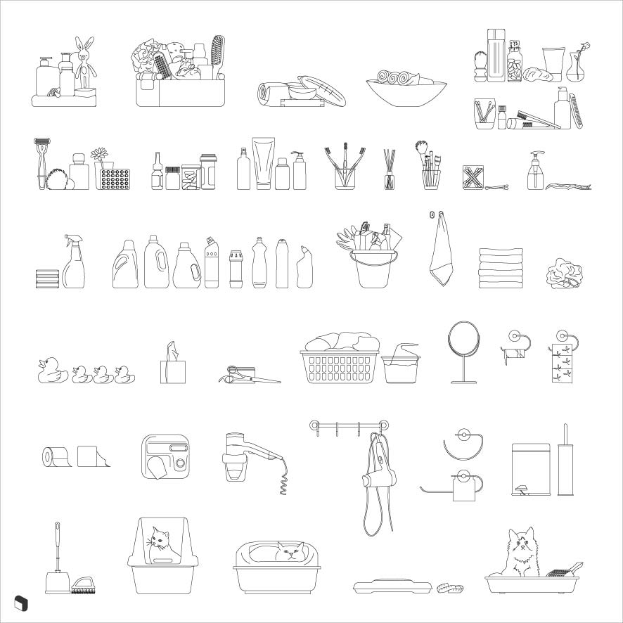 Cad Bathroom Detail Objects Digital Artwork drawings | Toffu Co