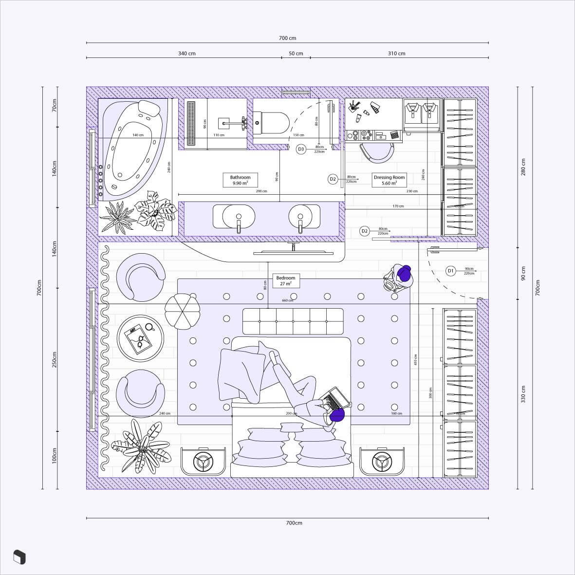 Cad Detailed Bedroom Plan Digital Artwork drawings | Toffu Co