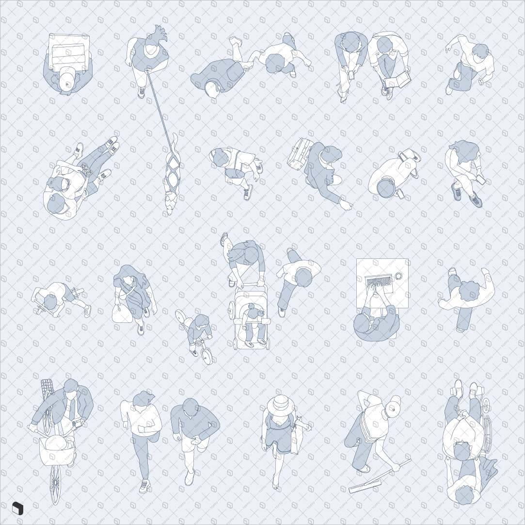 Cad Freehand Urban People Top View 2 Digital Artwork drawings | Toffu Co