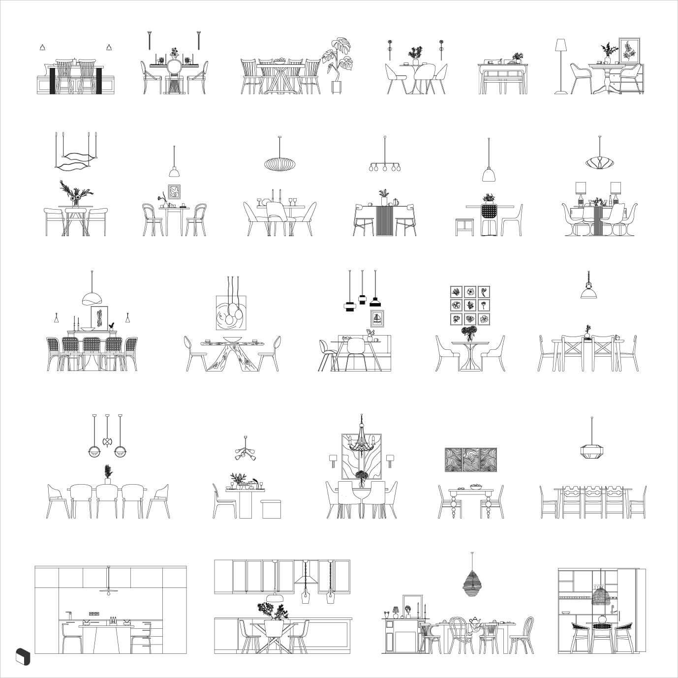 Cad Dining Room Digital Artwork drawings | Toffu Co