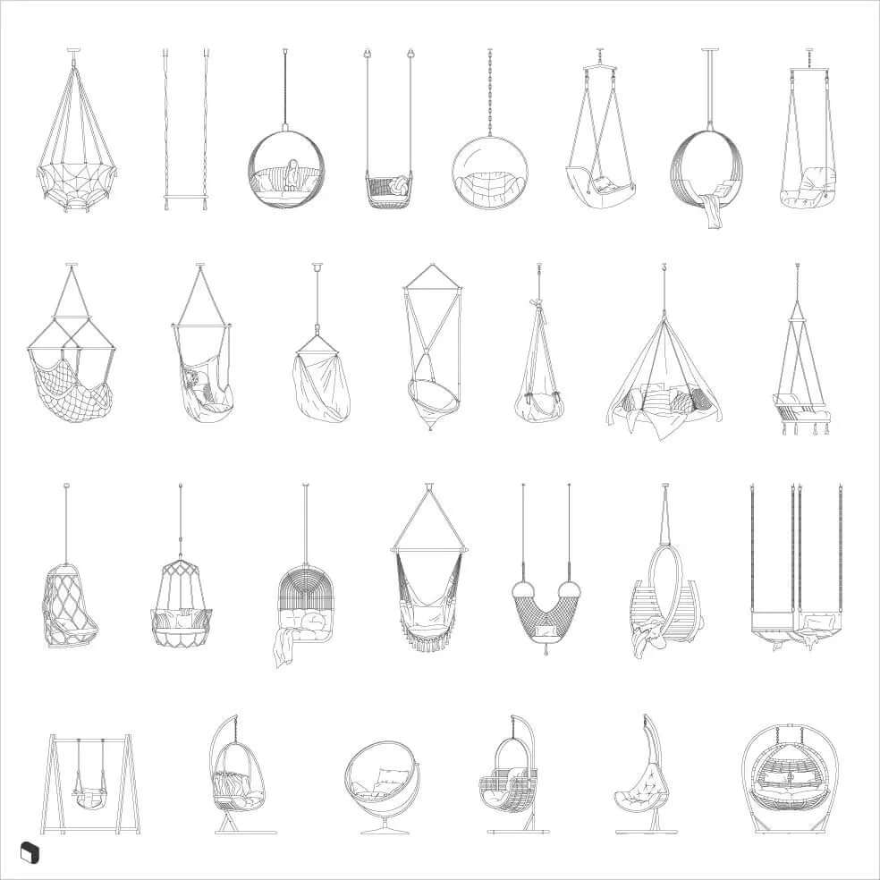 Cad Indoor Swings Digital Artwork drawings | Toffu Co
