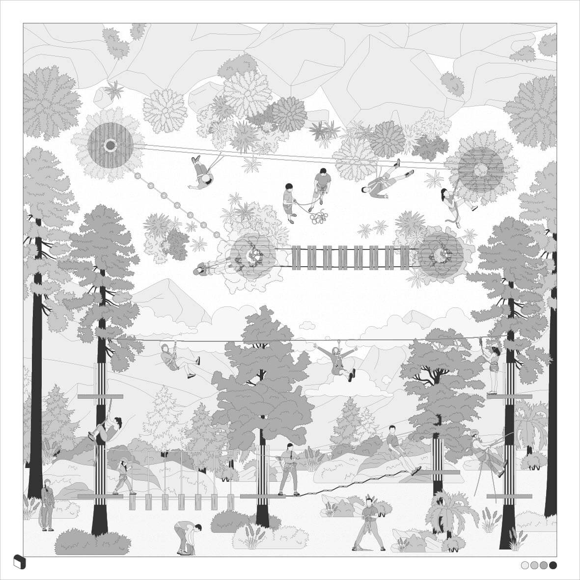 Cad Monochrome Adventure Park Section & Top View Digital Artwork drawings | Toffu Co