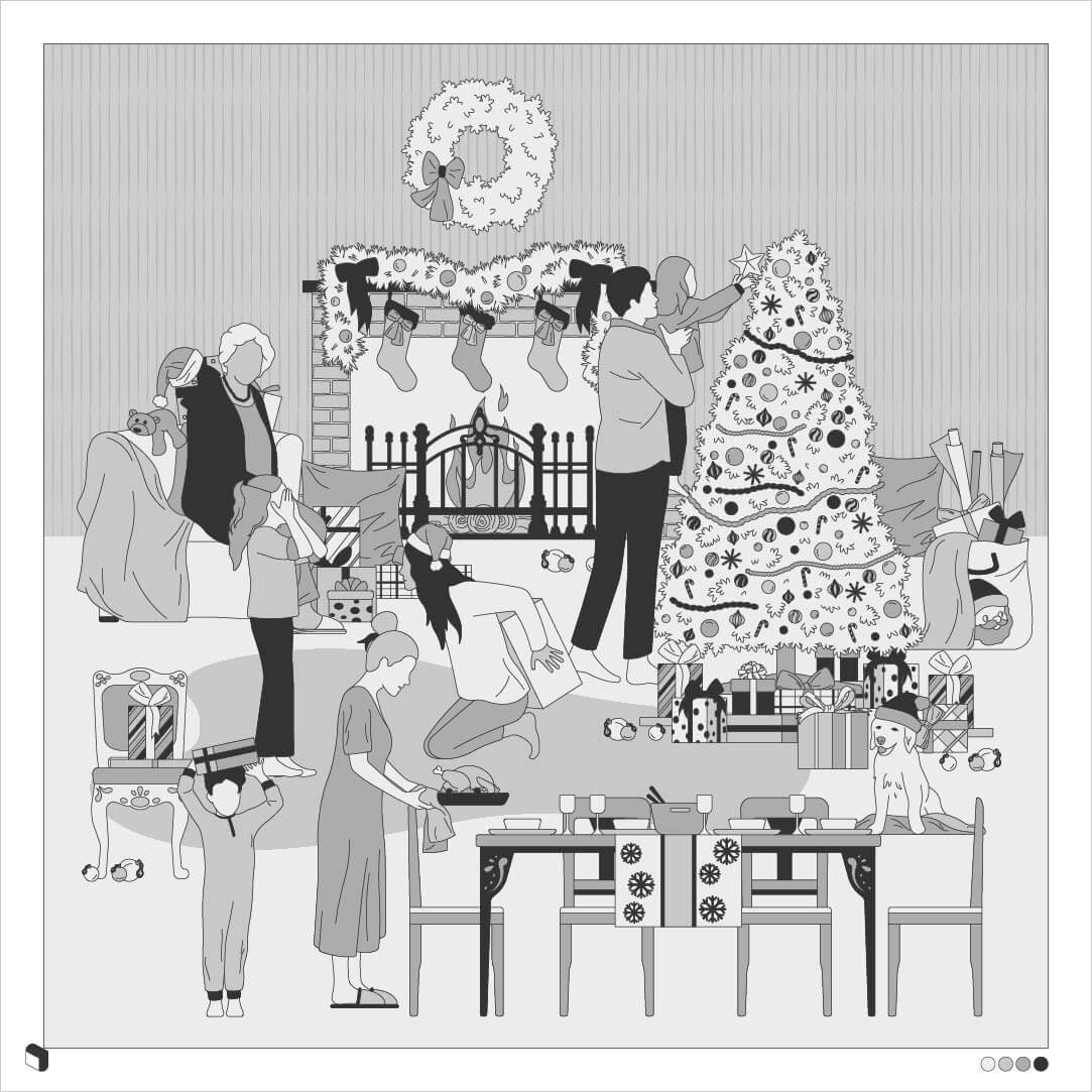 Cad Monochrome Cozy Holiday Digital Artwork drawings | Toffu Co