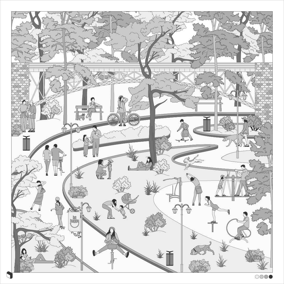 Cad Monochrome Public Park Section Digital Artwork drawings | Toffu Co