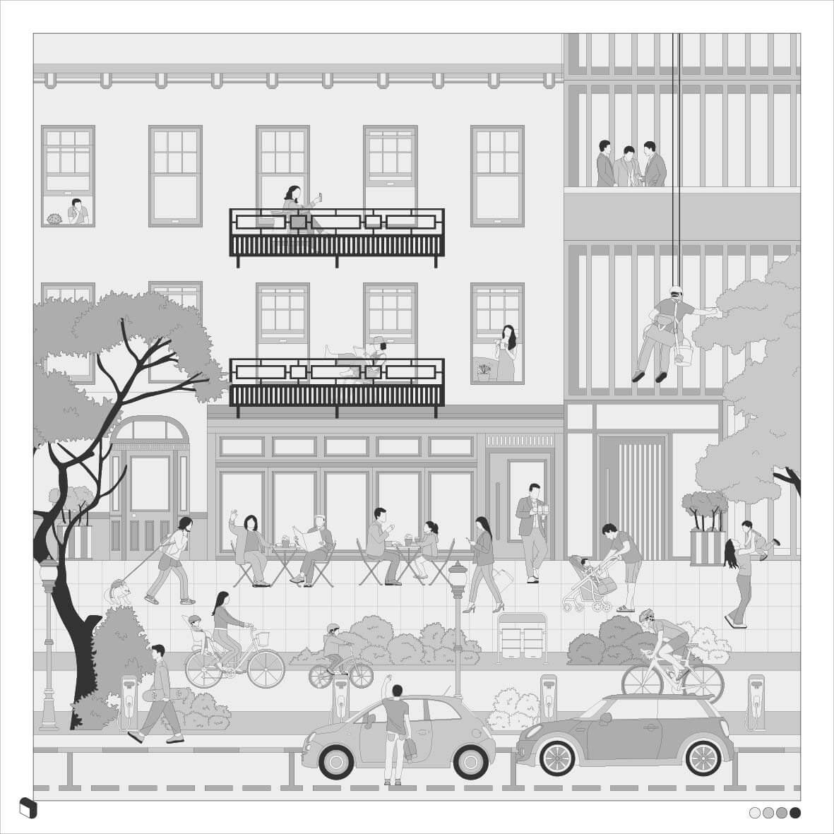 Cad Monochrome Urban Street Section Digital Artwork drawings | Toffu Co