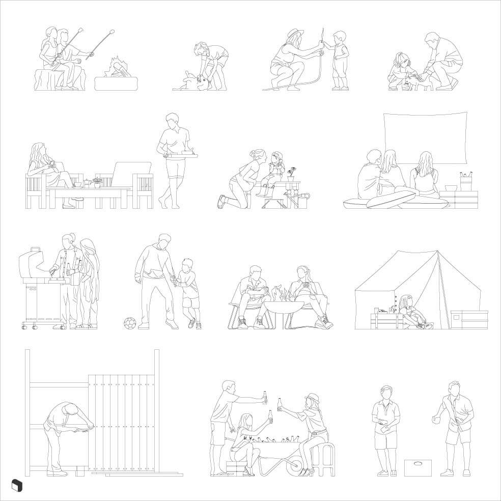 Cad Backyard People Digital Artwork drawings | Toffu Co