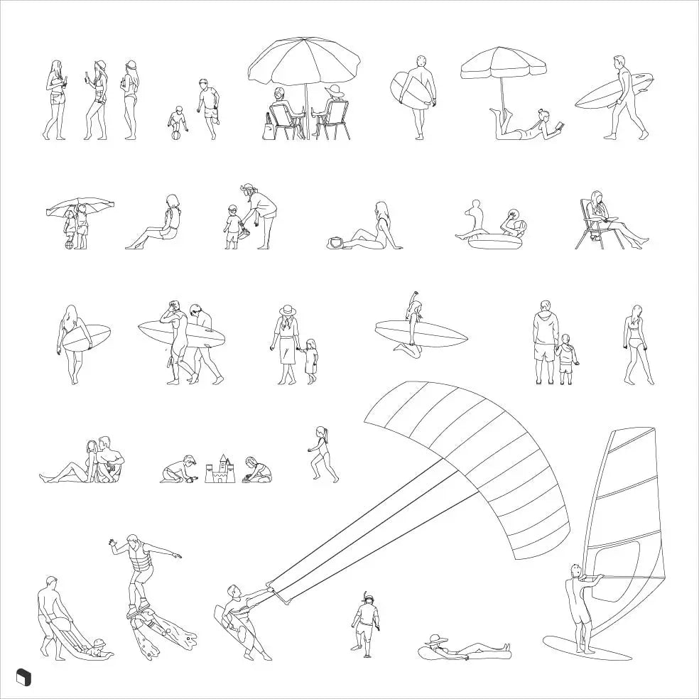 Cad Beach People Digital Artwork drawings | Toffu Co