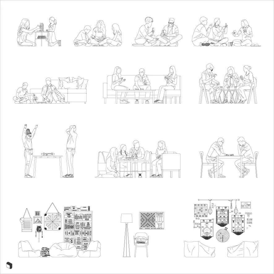 Cad Board Game People Digital Artwork drawings | Toffu Co
