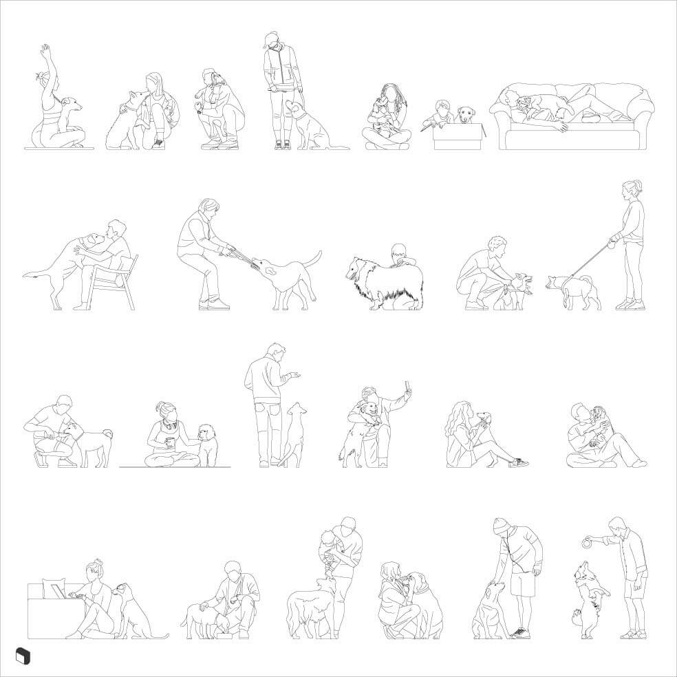 Cad People and Dogs Digital Artwork drawings | Toffu Co