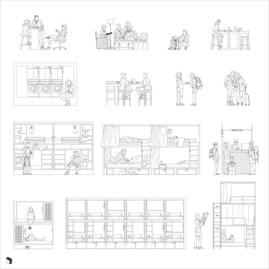 Cad Hostel People Digital Artwork drawings | Toffu Co