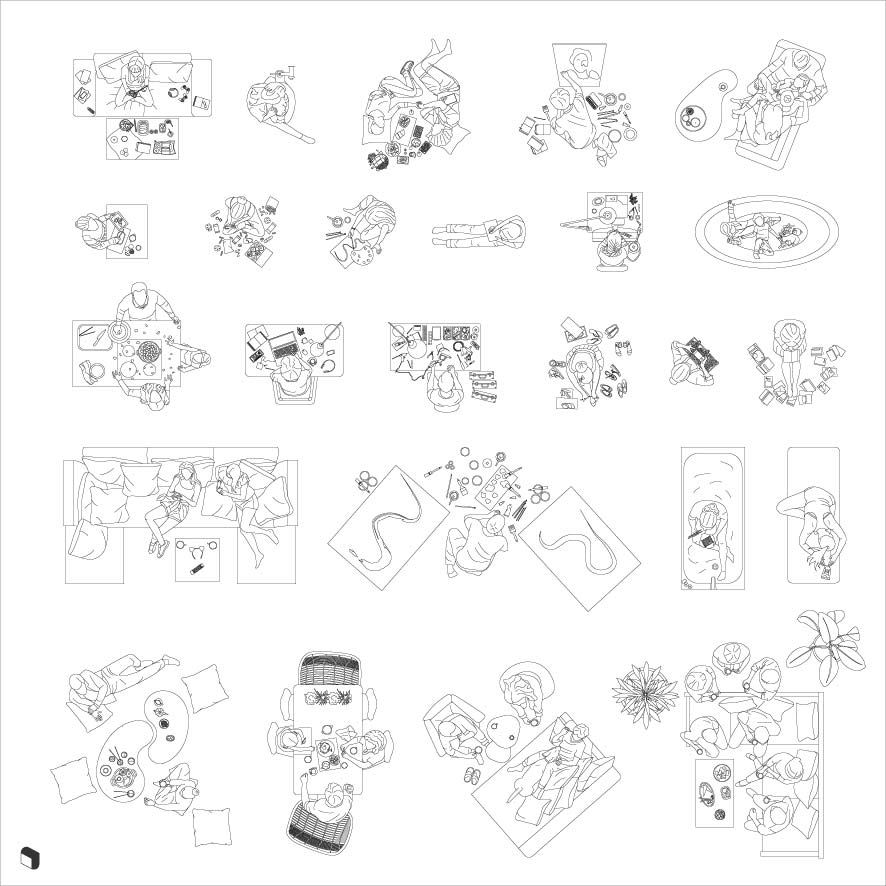Cad People Home Activities Top View 4 Digital Artwork drawings | Toffu Co