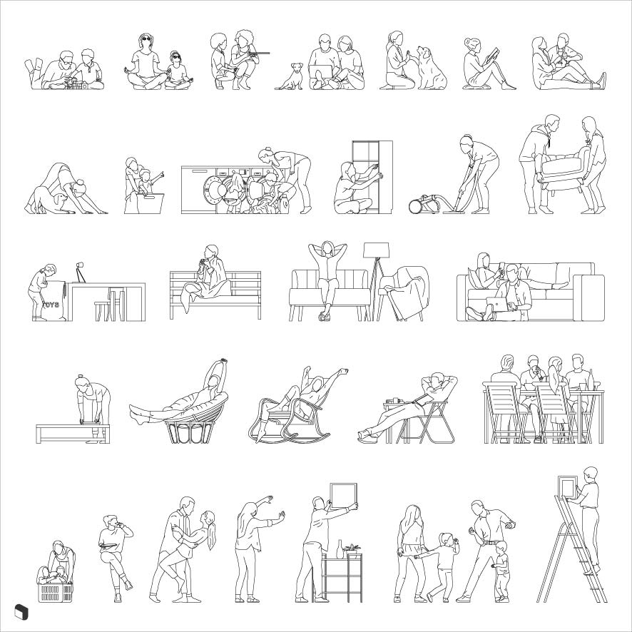 Cad People Home Activities Digital Artwork drawings | Toffu Co