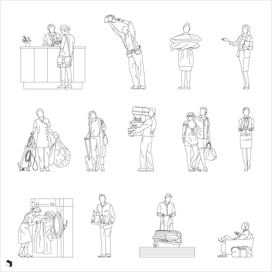 Cad Hotel People 2 Digital Artwork drawings | Toffu Co