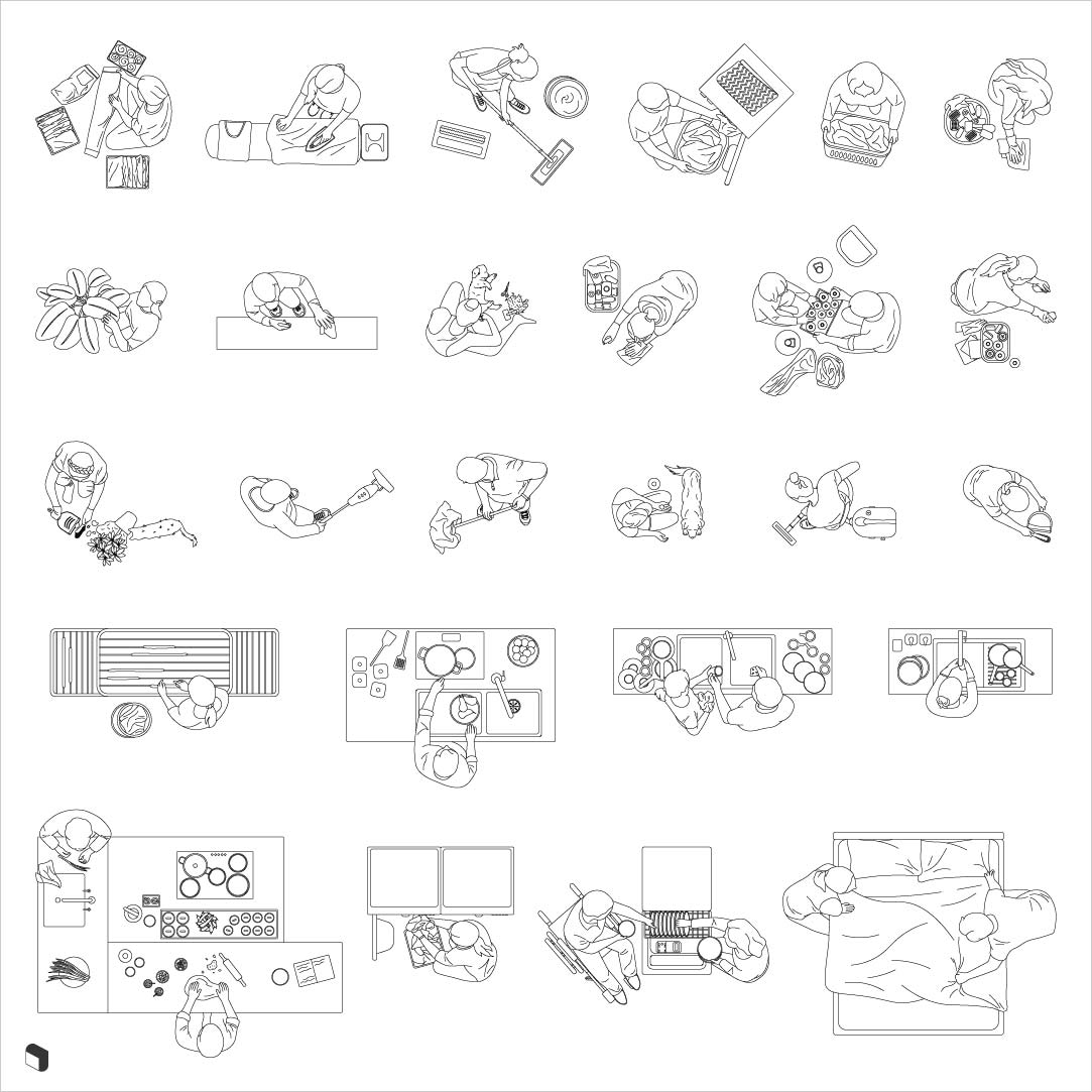 Cad House Chores People Top View Digital Artwork drawings | Toffu Co