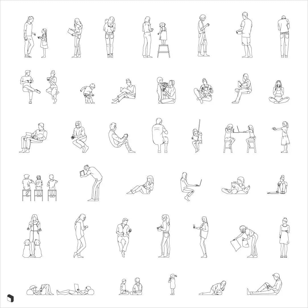 Cad Interior People Digital Artwork drawings | Toffu Co