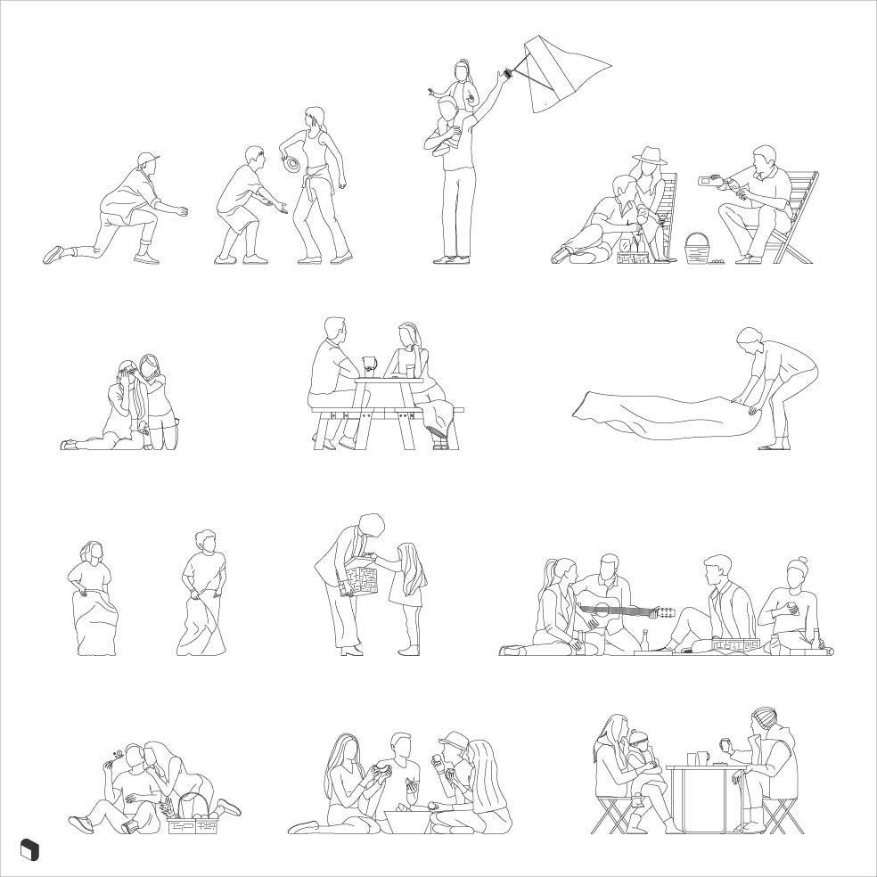 Cad Picnic People Digital Artwork drawings | Toffu Co