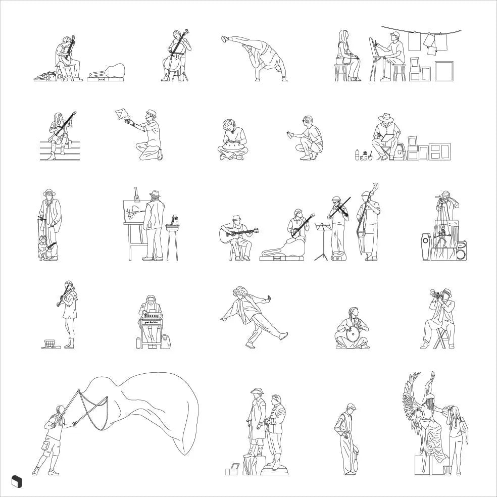 Cad Street Performers Digital Artwork drawings | Toffu Co