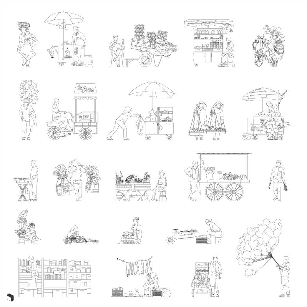 Cad Street Vendors Digital Artwork drawings | Toffu Co