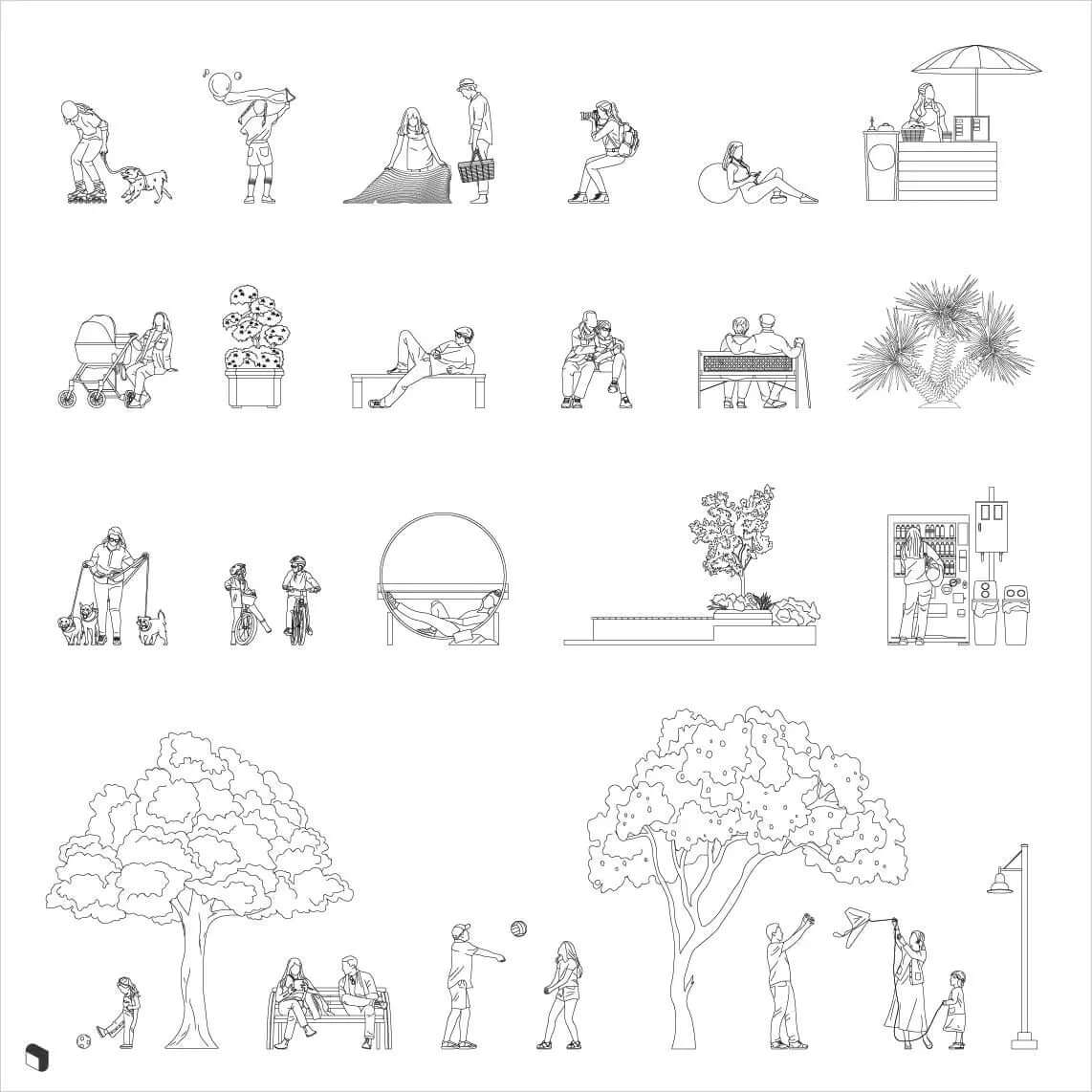 Cad Park Vegetation & People 2 Digital Artwork drawings | Toffu Co
