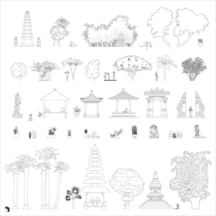 Cad Balinese Garden Vegetation Digital Artwork drawings | Toffu Co