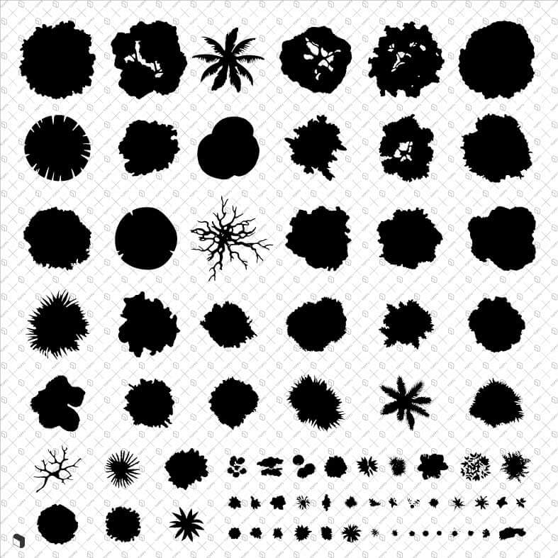 Cad Vegetation Silhouettes Top View Digital Artwork drawings | Toffu Co