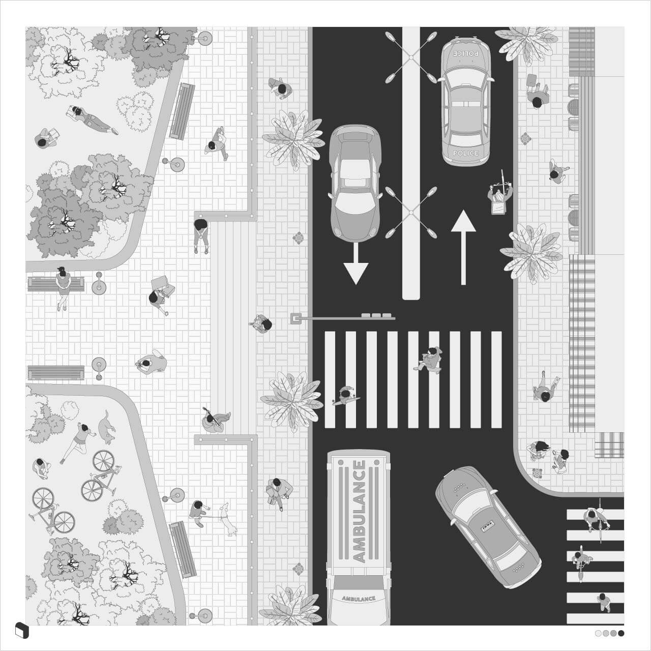 Cad Monochrome Street Top View Digital Artwork drawings | Toffu Co
