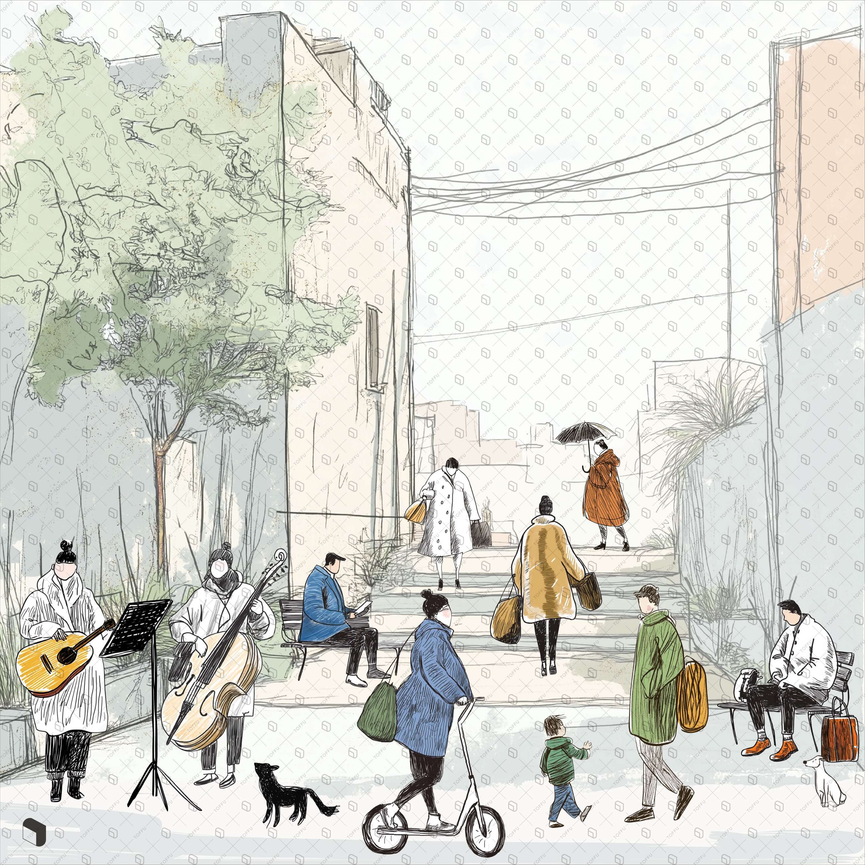 Cutout Artificial Scribble Exterior People Digital Artwork drawings | Toffu Co