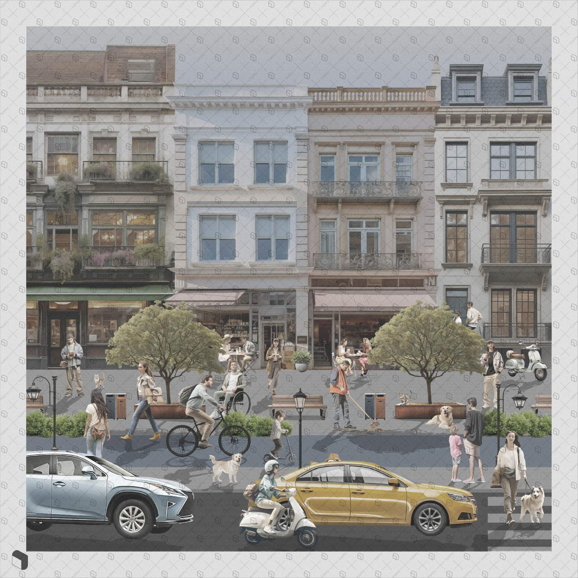 Cutout Artificial Urban Street Digital Artwork drawings | Toffu Co