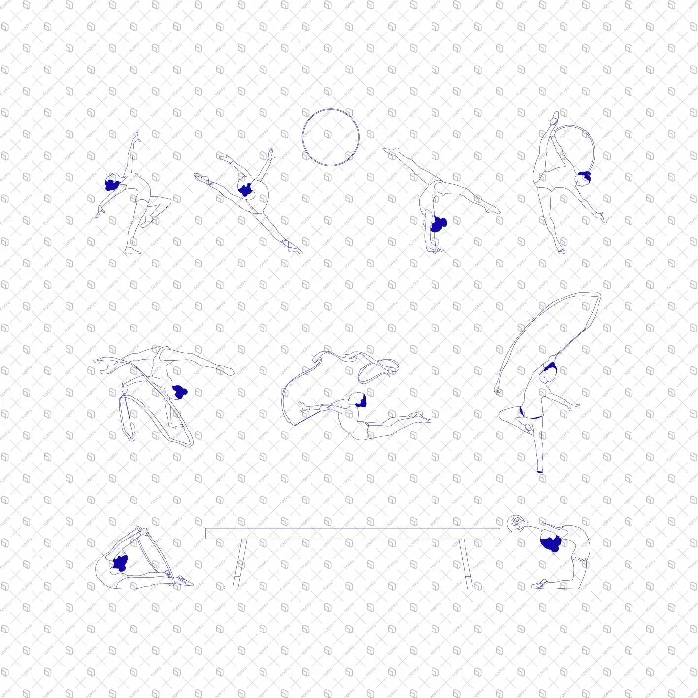 Cad Artistic Gymnastics People Digital Artwork drawings | Toffu Co