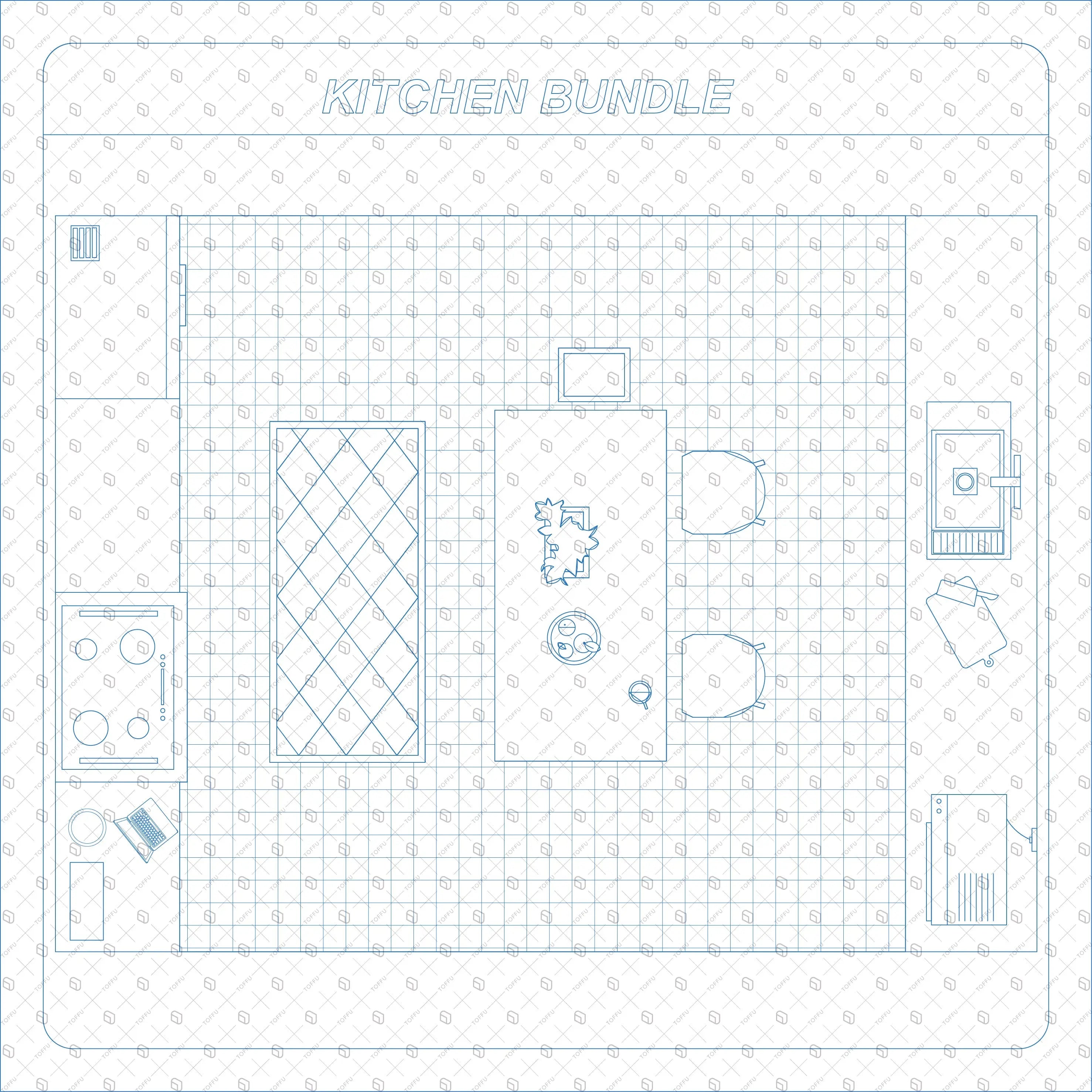 Flat Vector Kitchen Furniture Clutter and Plans - Toffu Co