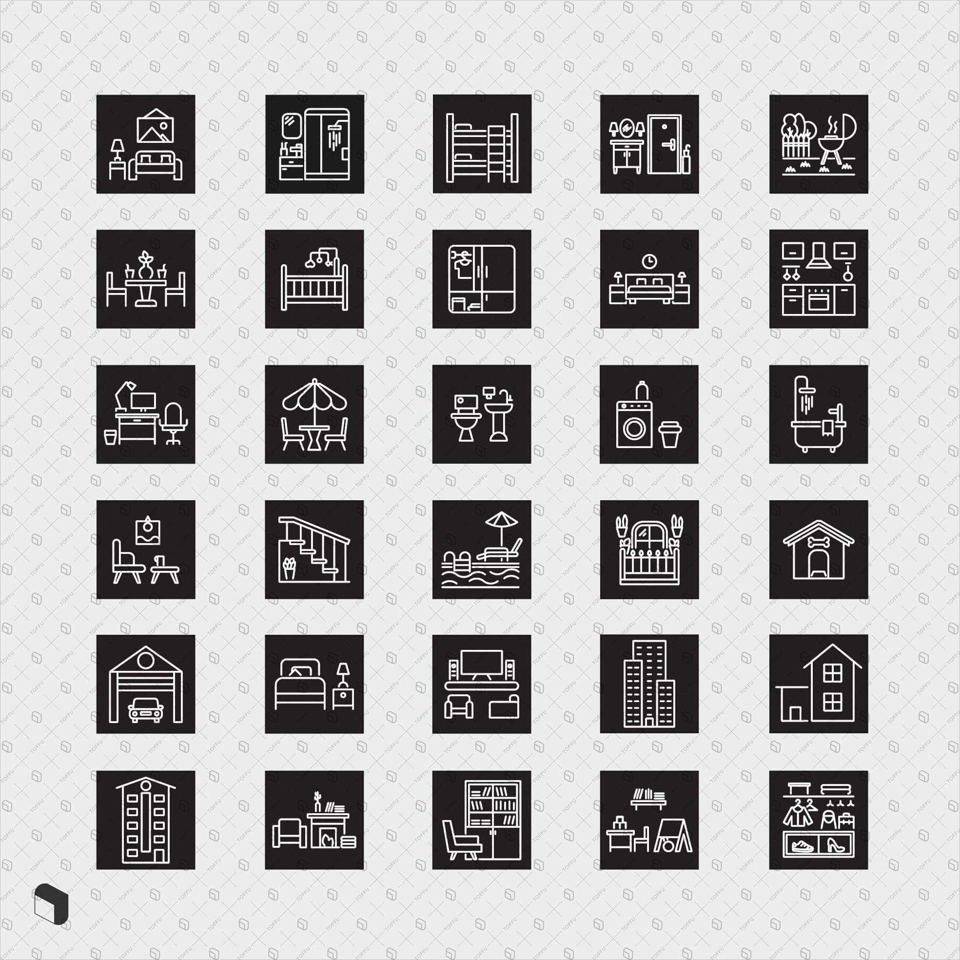 Axonometric Cad House Icon Set Digital Artwork drawings | Toffu Co