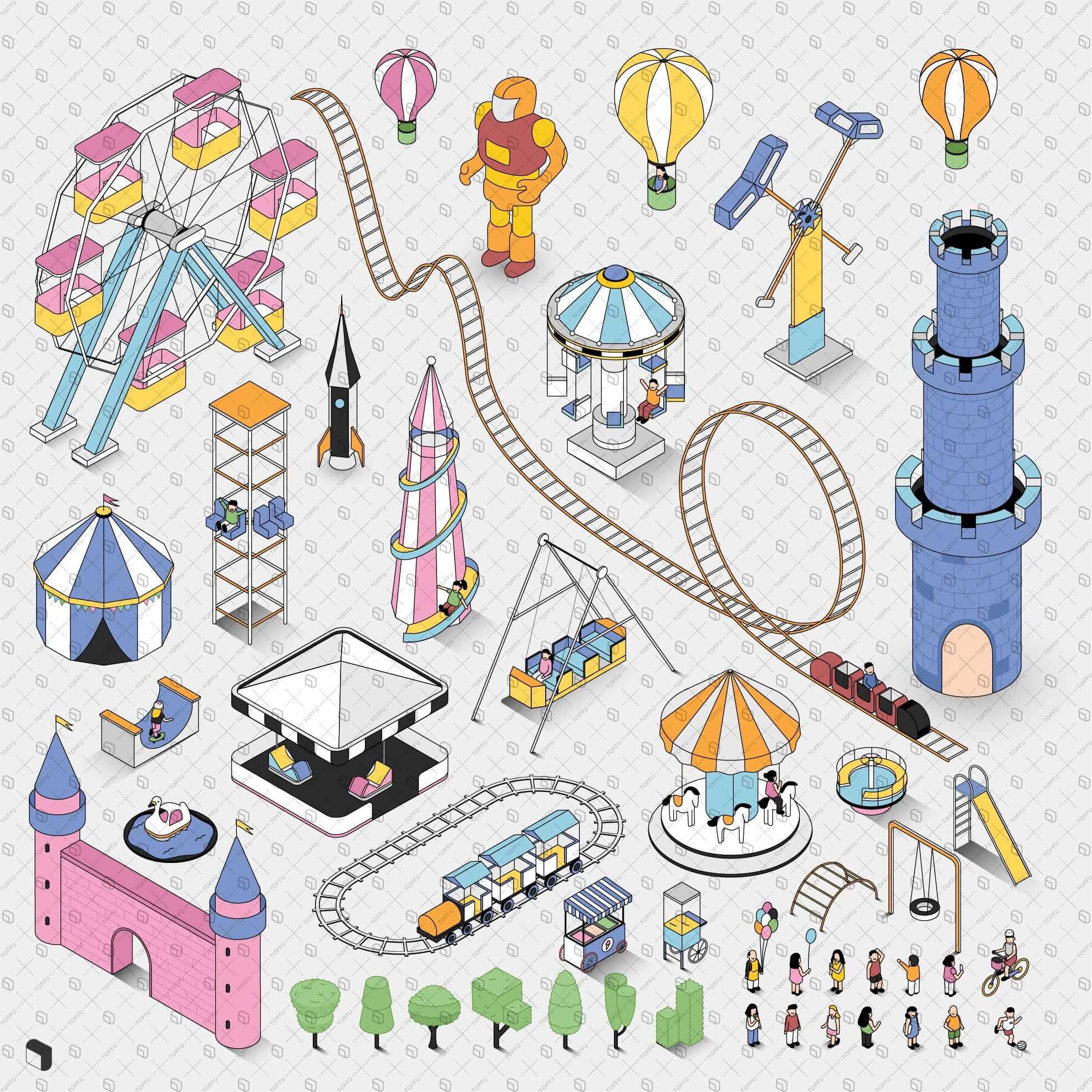 Axonometric Tiny Playground Digital Artwork drawings | Toffu Co