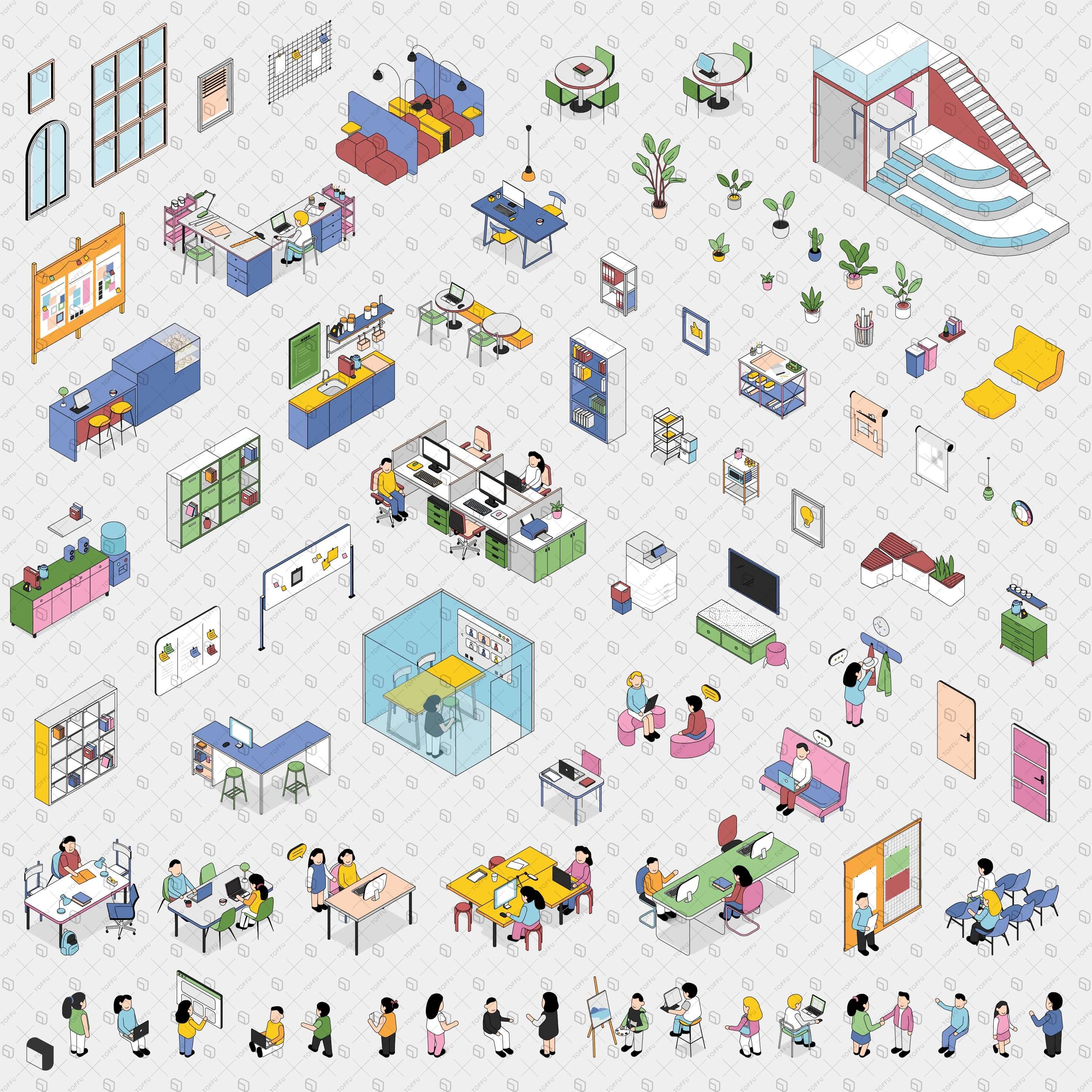 Axonometric Tiny Working Environments PNG - Toffu Co
