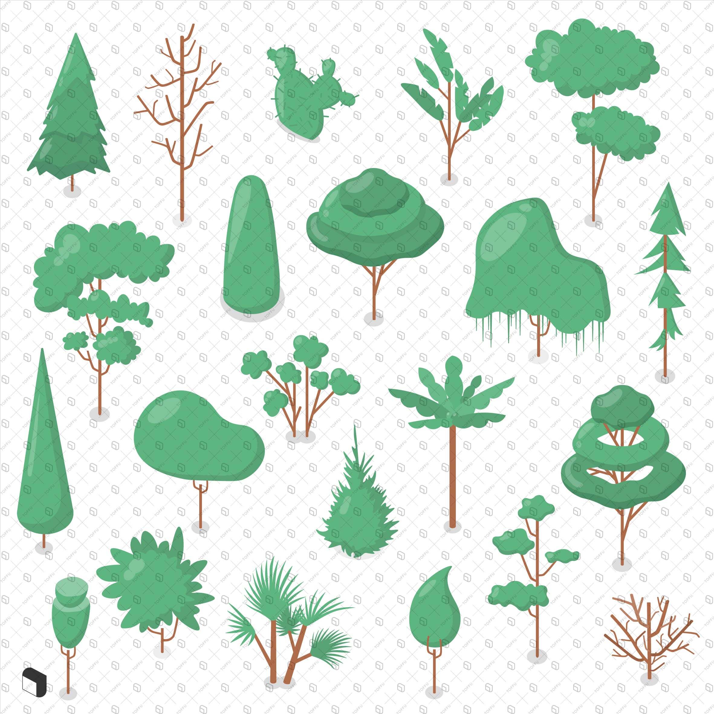 Axonometric Trees 2 Digital Artwork drawings | Toffu Co