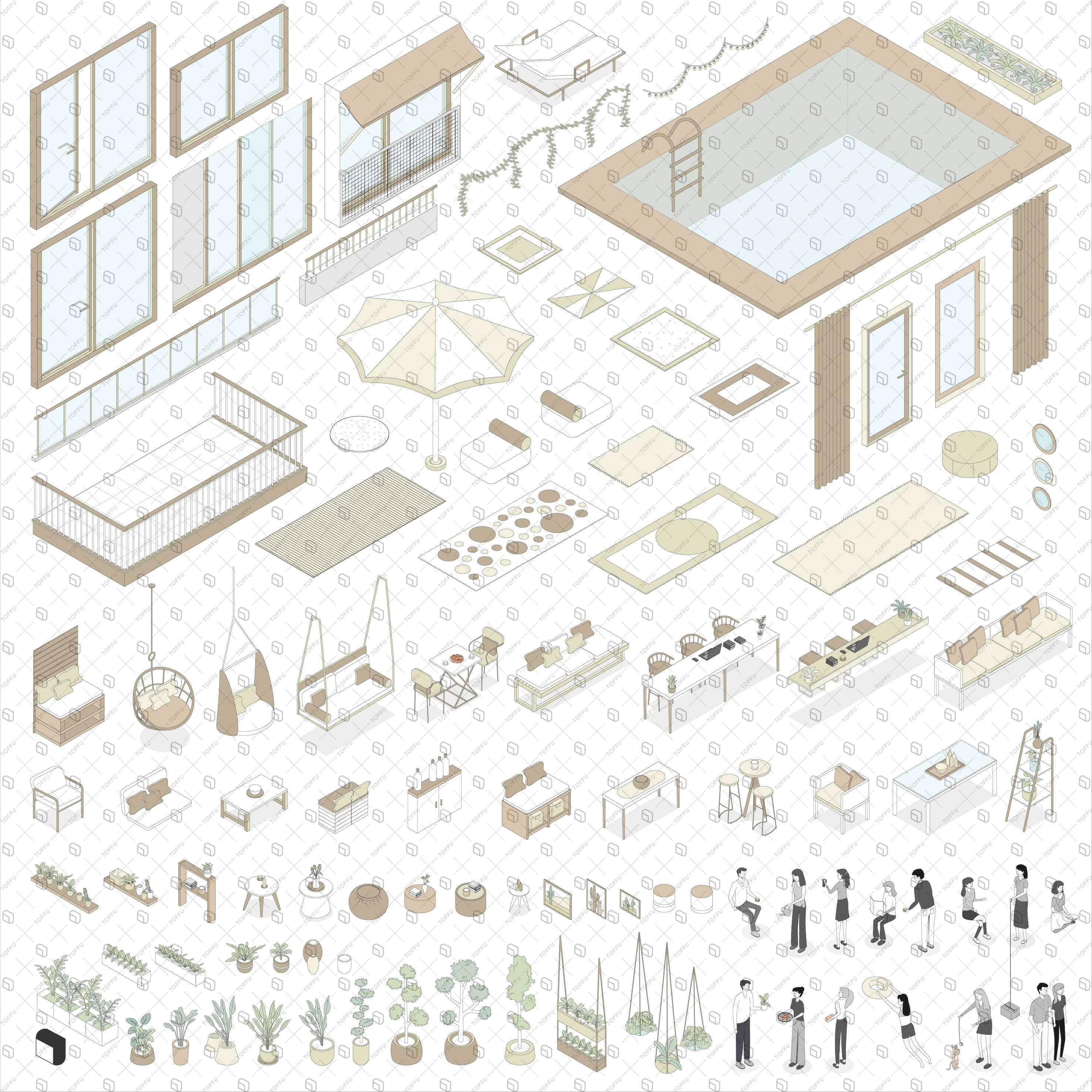 Axonometric Terrace & Balcony Zone Digital Artwork drawings | Toffu Co