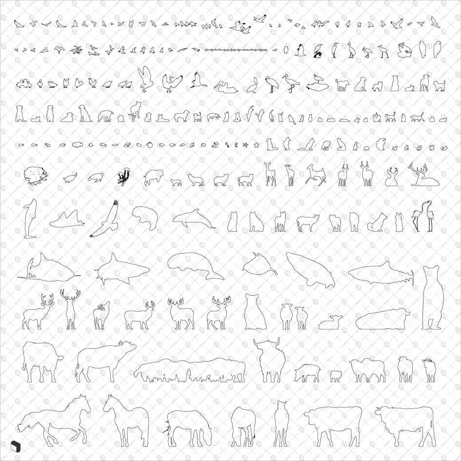 Cad Animal Silhouettes Digital Artwork drawings | Toffu Co